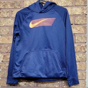 Nike Dri-FIT Navy Hoodie With High Viz Orange Logo SIZE XL
